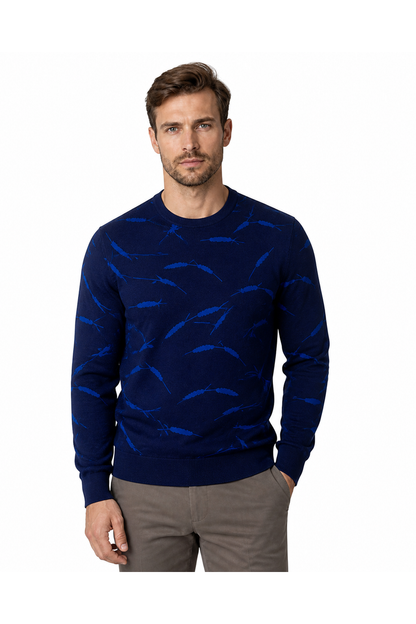 Reid | Geometric Crew-Neck Sweater - Peacock blue - front - group 7