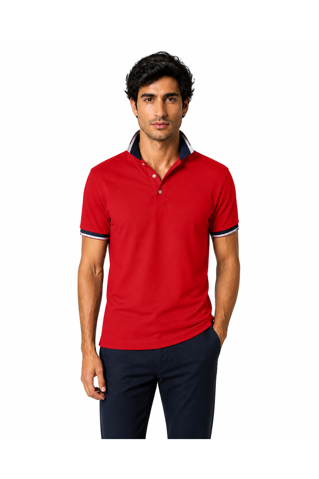 Wyatt | Refined Contrast-Trim Polo - Red - front - group 7