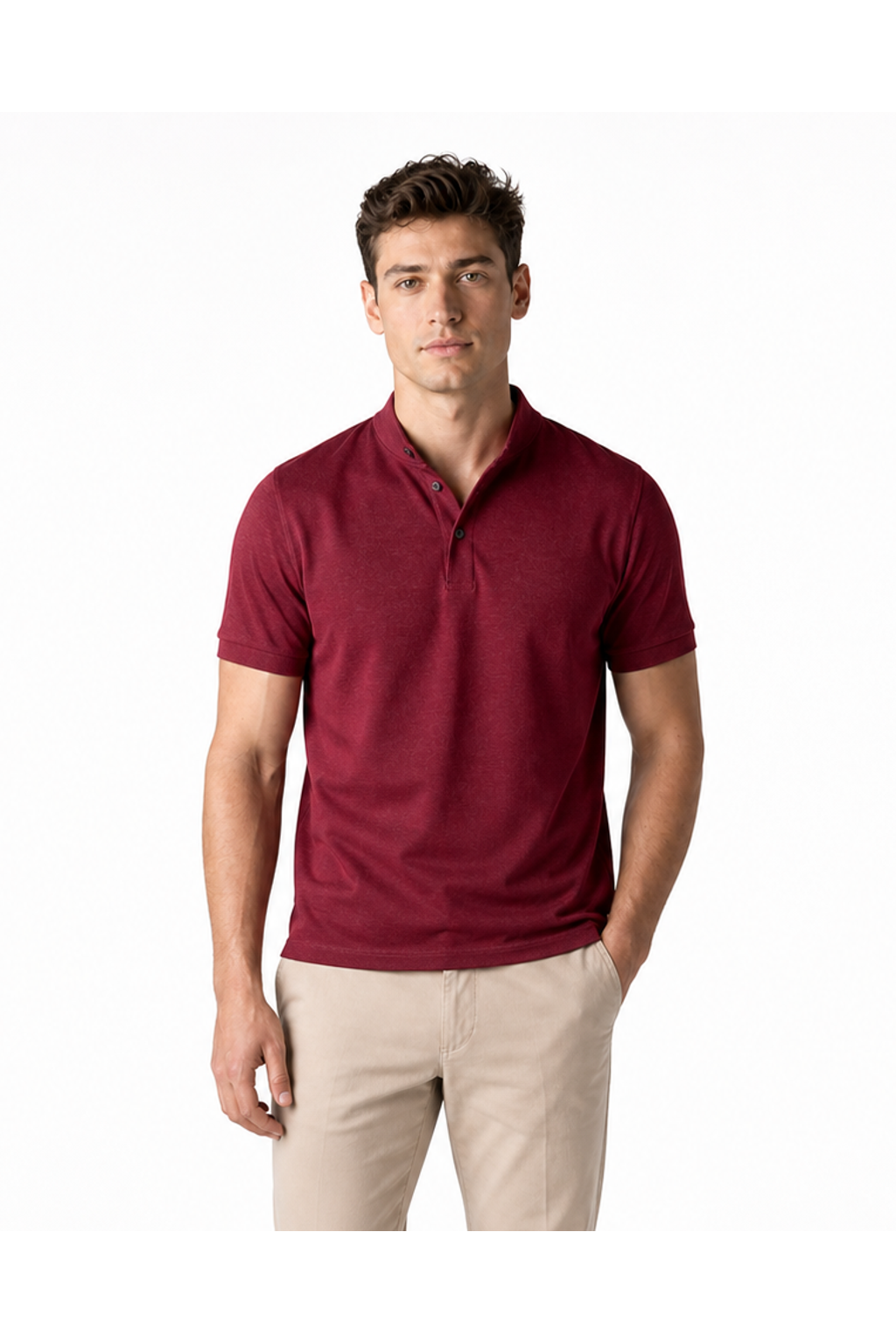 Xavier | Sleek Chest-Pocket Polo - Wine Red - front - group 7