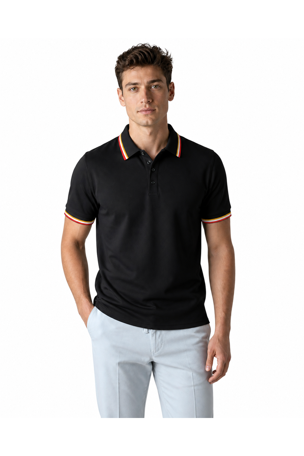 Isaac | Ribbed Stripe Polo Shirt - Black - front - group 8