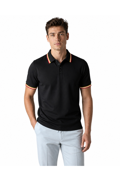 Isaac | Ribbed Stripe Polo Shirt - Black - front - group 8