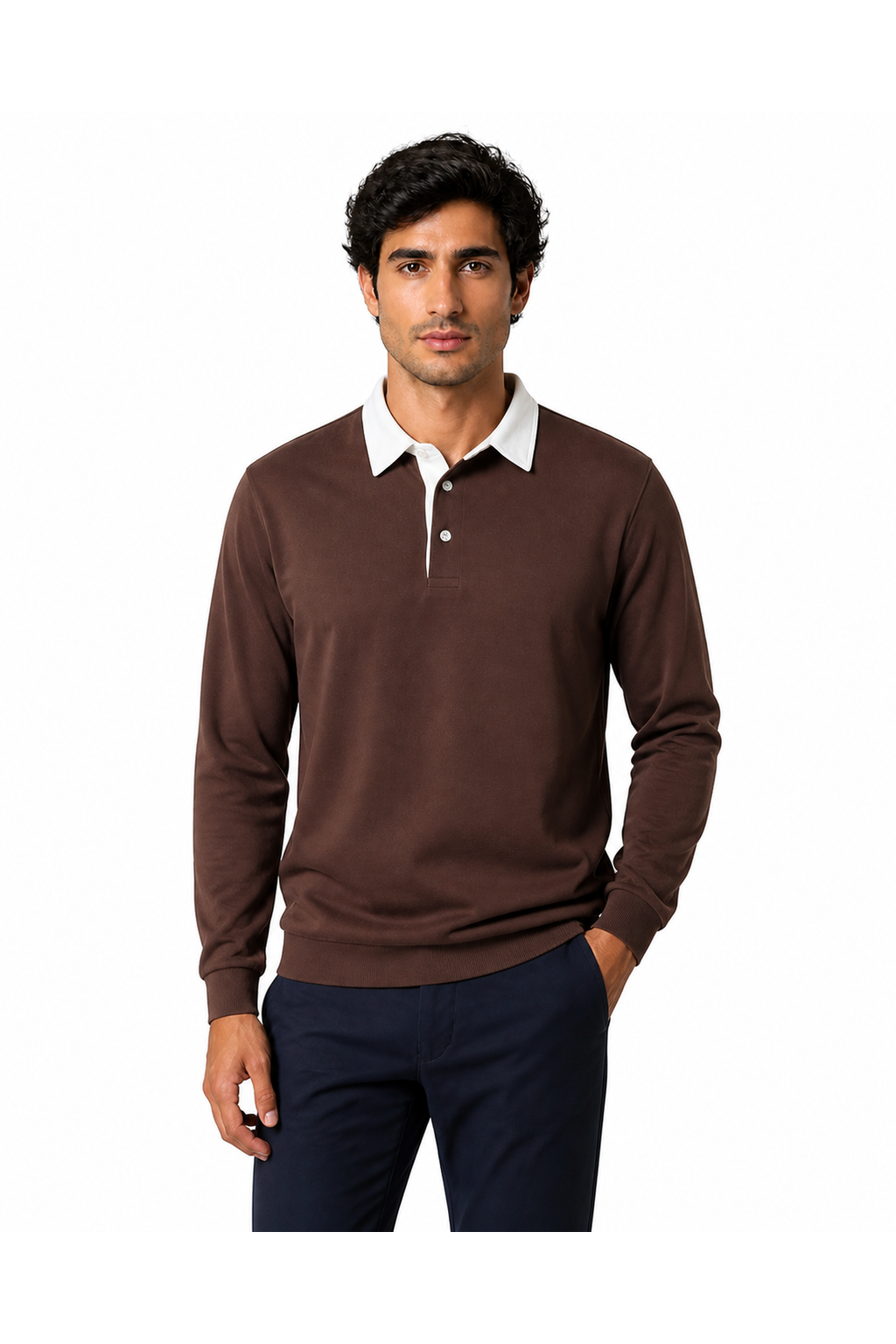 Sebastian | Versatile Long-Sleeve Polo - Brown - front - group 8