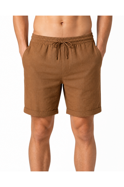 Jordan | Breathable Linen Drawstring Shorts - coffee - front - group 8