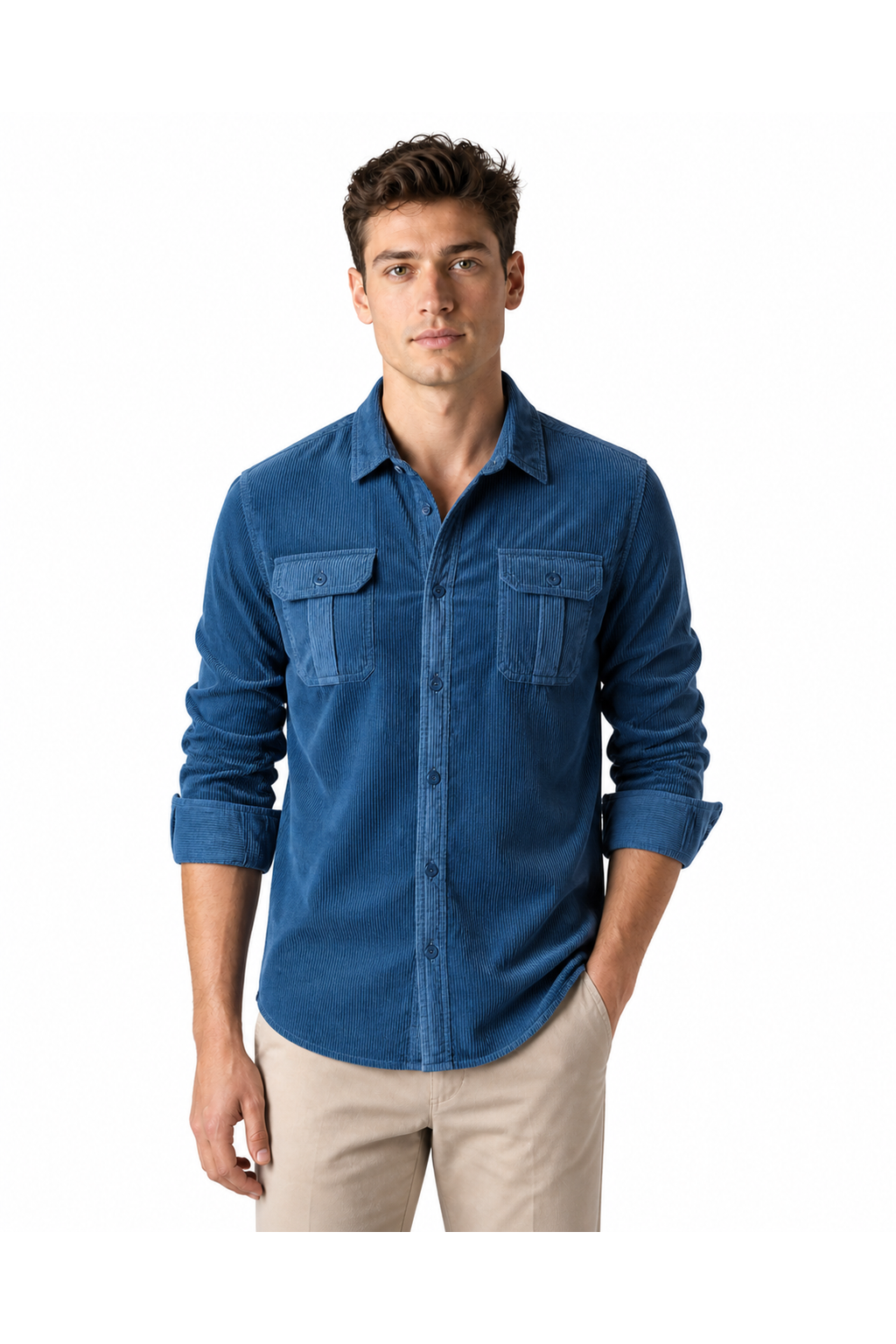 Gerald | Rugged Corduroy Overshirt - Denim Blue - front - group 8