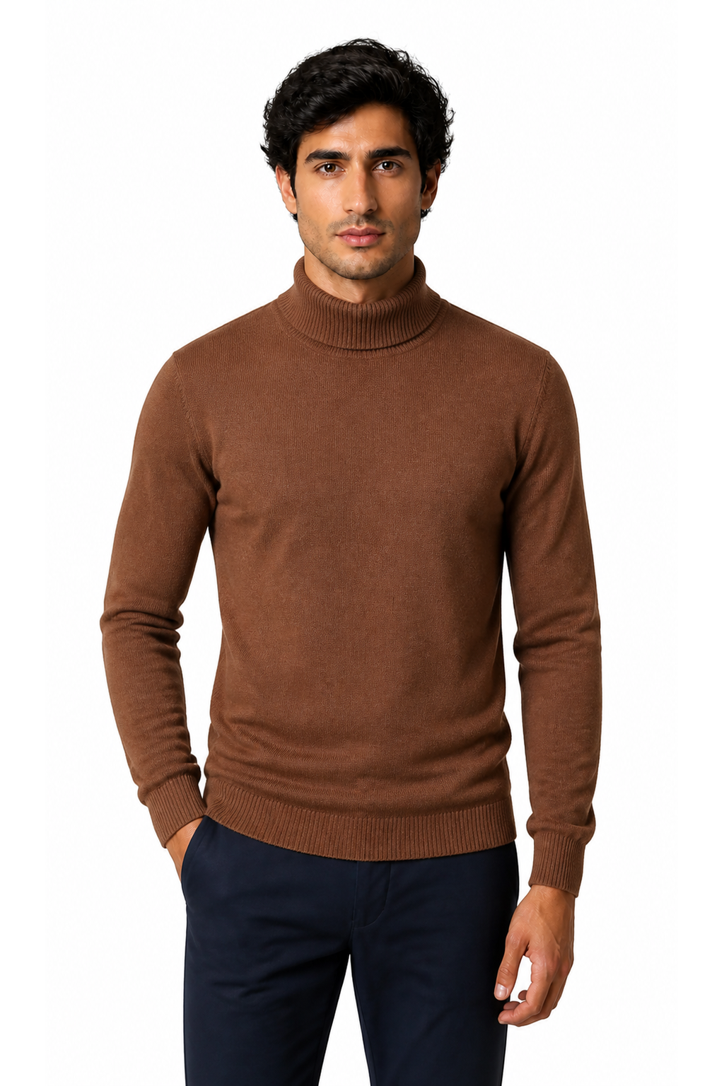 Caleb | Slim-Fit Turtleneck Sweater - Flower Coffee - front - group 8