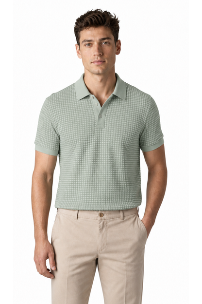 Ethan Textured Waffle Polo Shirt - Light Green - front