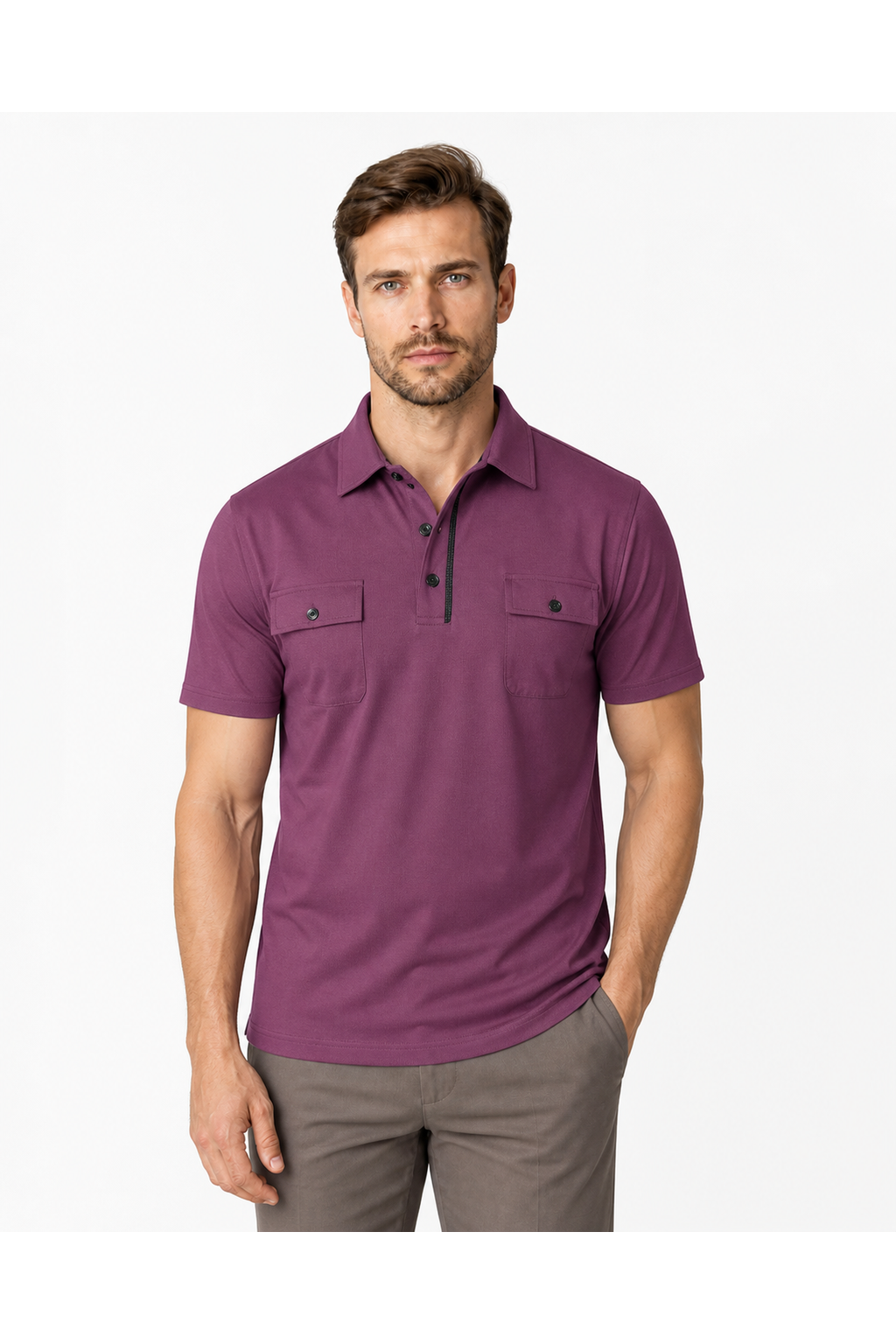 Wesley | Utility Pocket Polo Shirt - Purplish Red - front - group 8