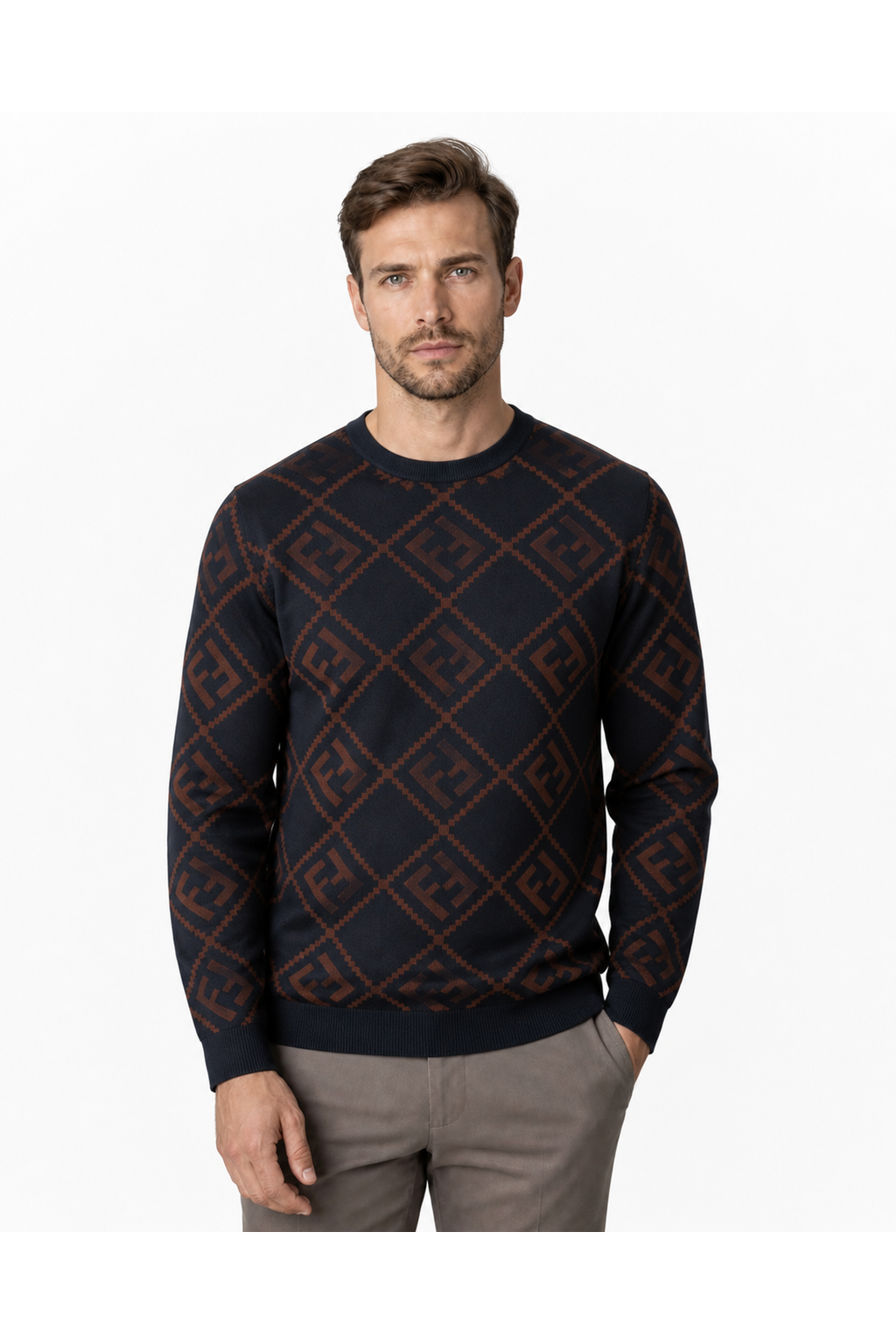 Reid | Geometric Crew-Neck Sweater - Royal - front - group 8
