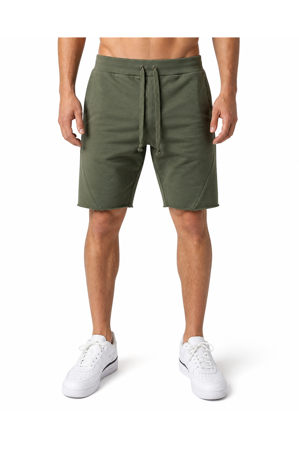 Cody | Casual Cotton Drawstring Shorts - Army Green - front - group 9