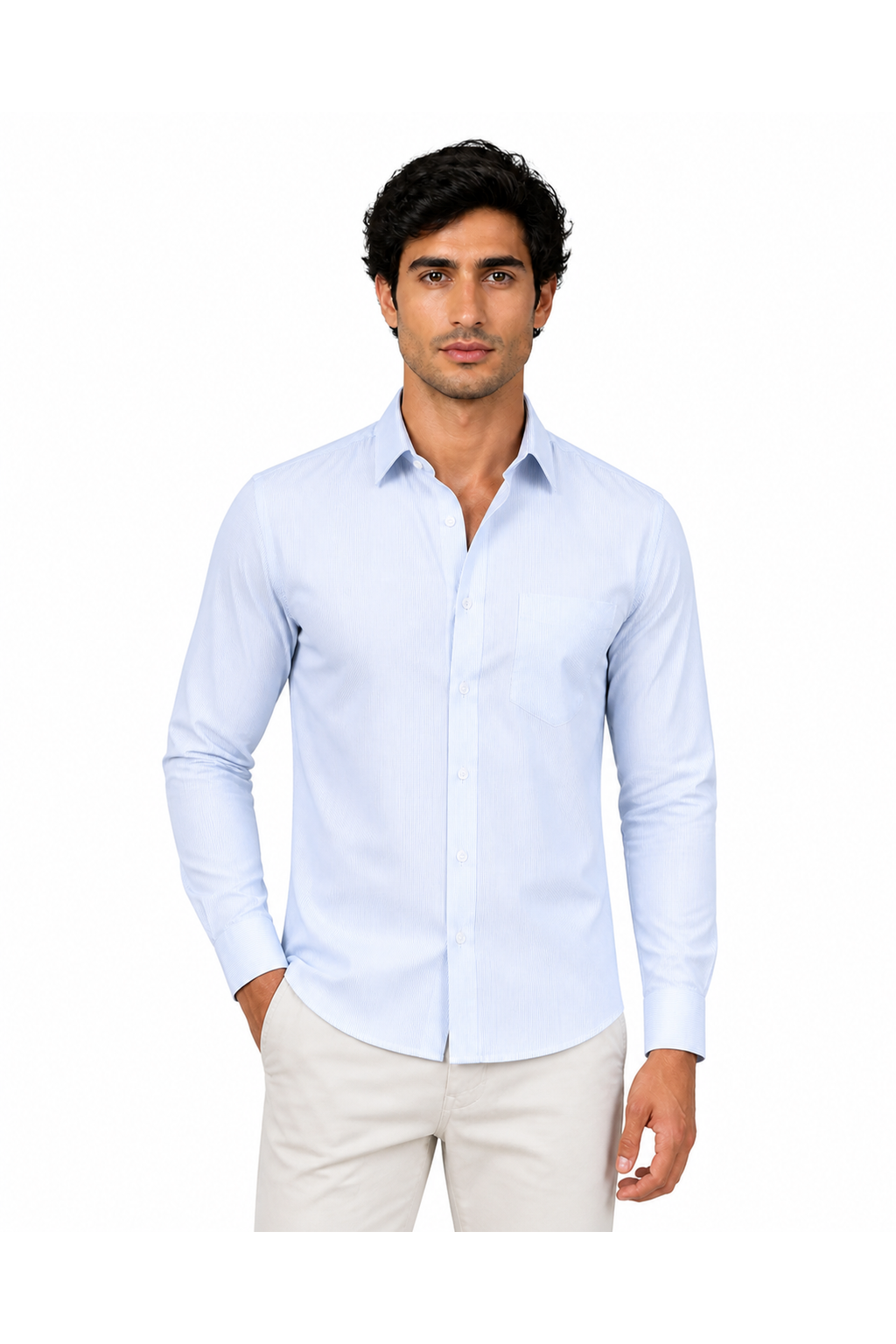 Stanley | Premium Cotton Button-Up Shirt - Blue Stripe - front - group 9