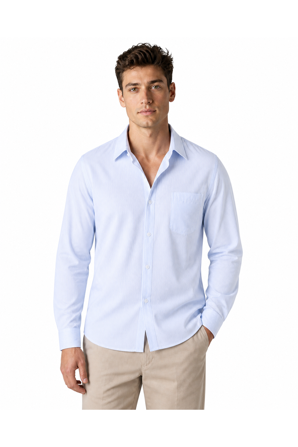 Frederick | Versatile Open-Collar Shirt - Blue Stripe - front - group 9