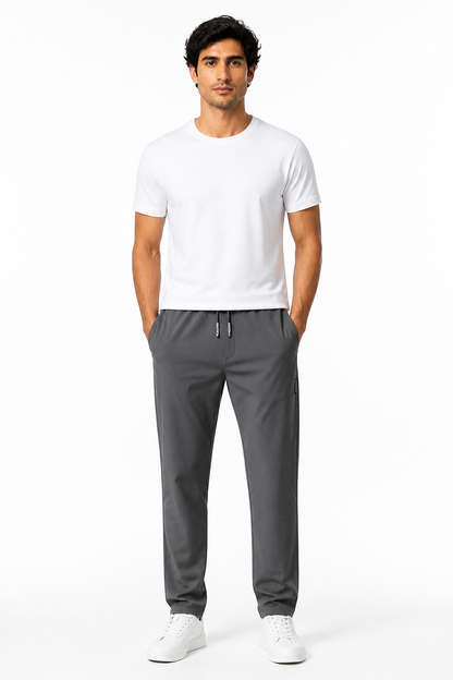 Men's Trousers Lightweight Fabric Drawstring Waist, Grey 2pcs, front view