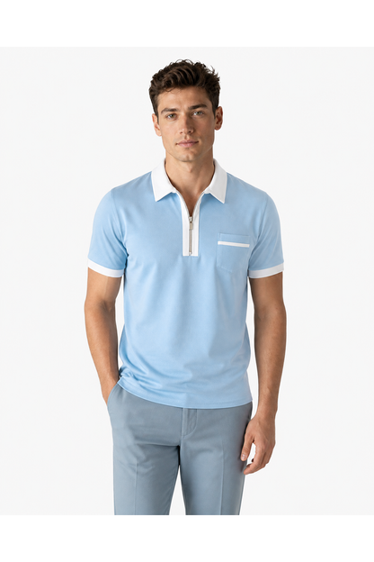 Graham | Contrast-Trim Pocket Polo - Light Blue - front - group 9