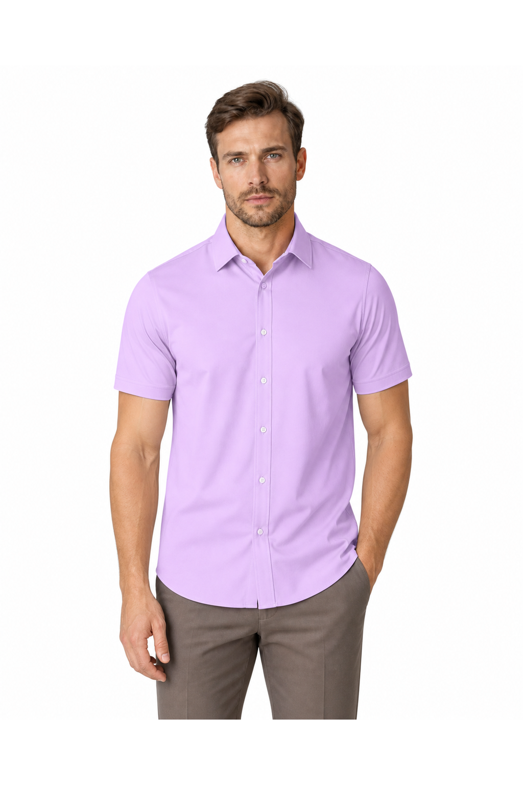 Parker | Classic Button-Up Polo Shirt - Light Purple - front - group 9
