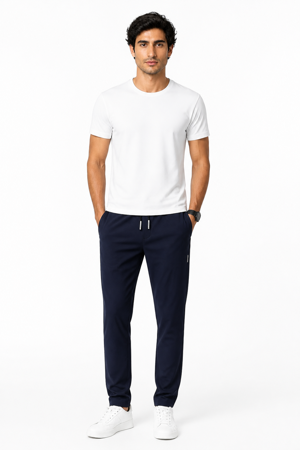 Men's Trousers Lightweight Fabric Drawstring Waist, Blue, front view