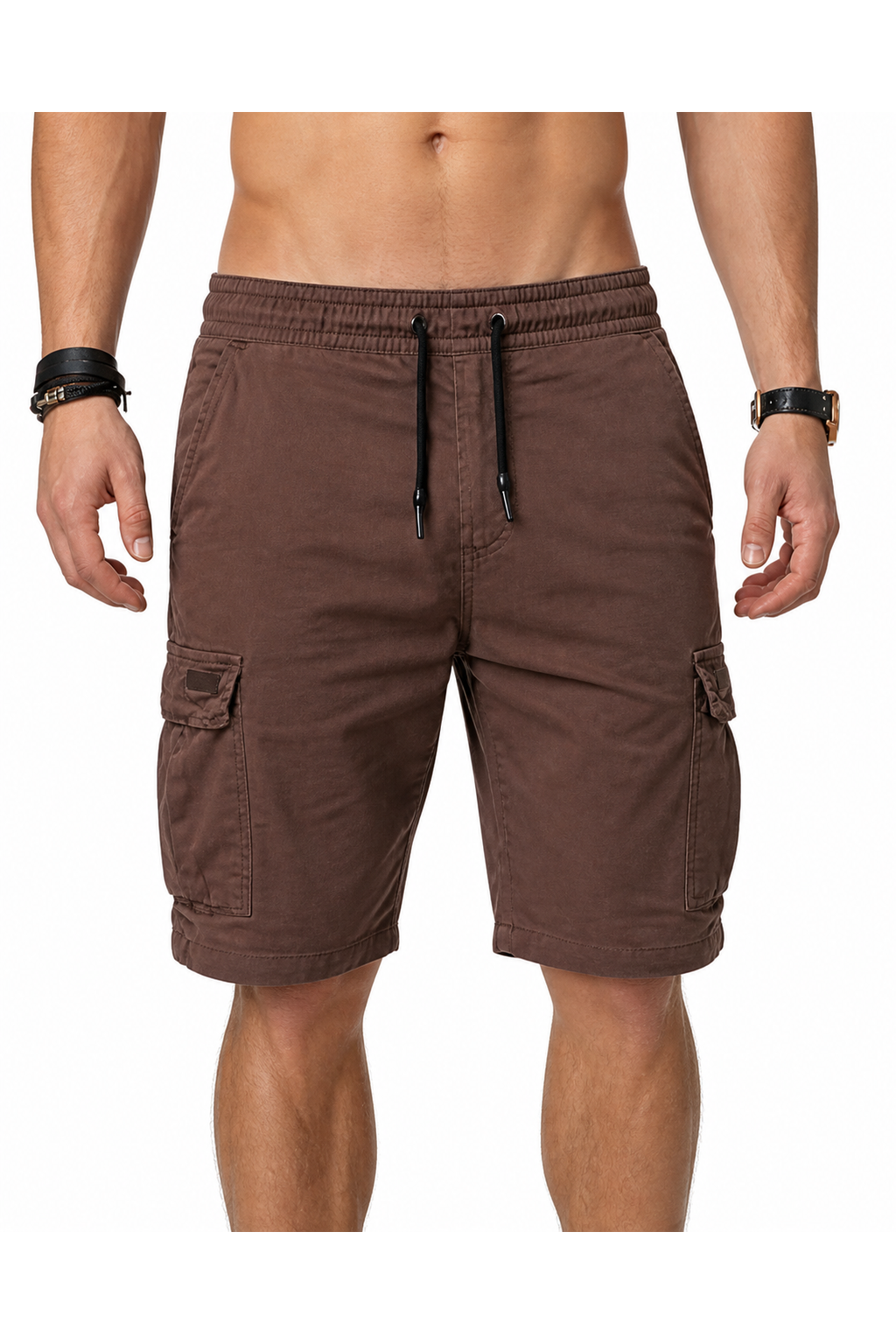 Cameron | Relaxed Cargo Sports Shorts - Brown - front - group 10