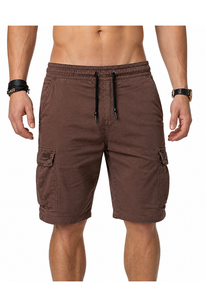 Cameron | Relaxed Cargo Sports Shorts - Brown - front - group 10