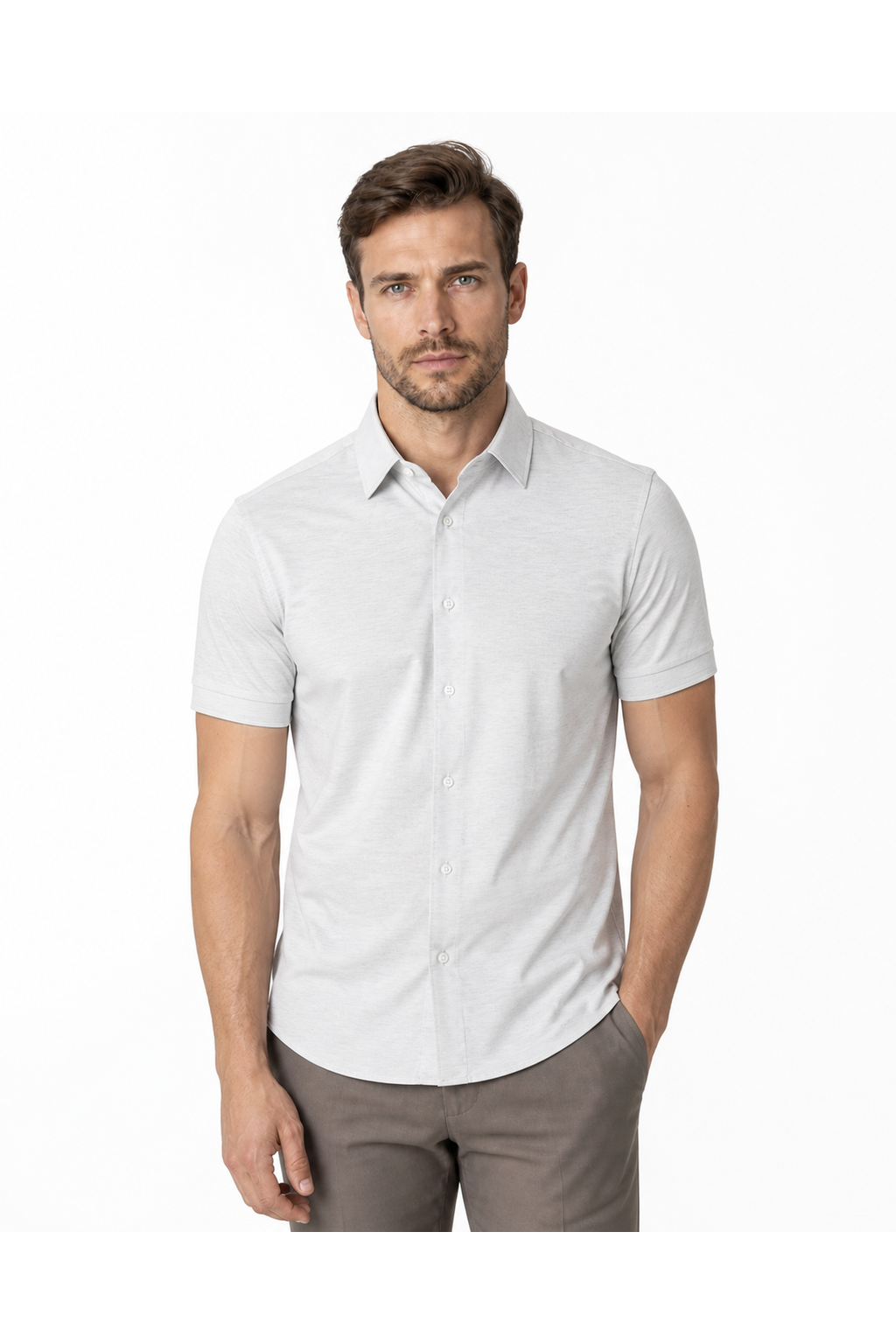 Parker | Classic Button-Up Polo Shirt - Light Gray - front - group 10