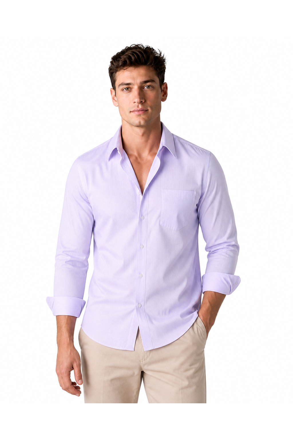 Frederick | Versatile Open-Collar Shirt - Purple Stripe - front - group 10