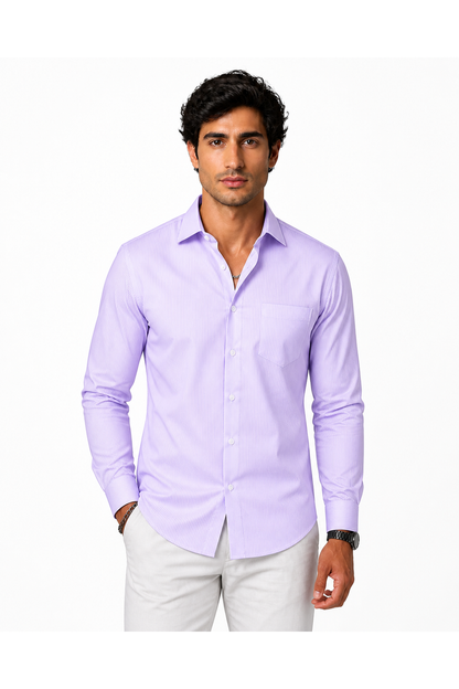 Stanley | Premium Cotton Button-Up Shirt - Purple Stripe - front - group 10