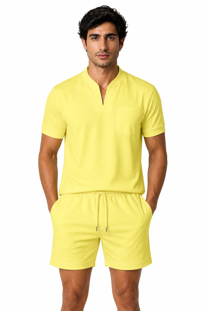 Men's T-Shirt Athletic Fit V-Neck Pocket, Yellow, front view