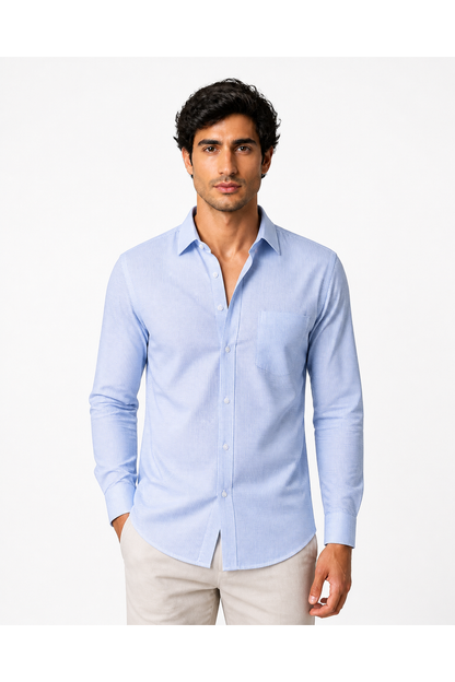 Stanley | Premium Cotton Button-Up Shirt - Light Blue Check - front - group 11