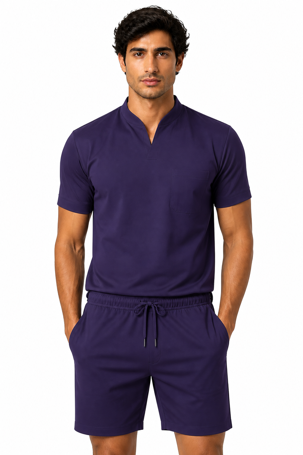 Men's T-Shirt Athletic Fit V-Neck Pocket, Dark Purple, front view