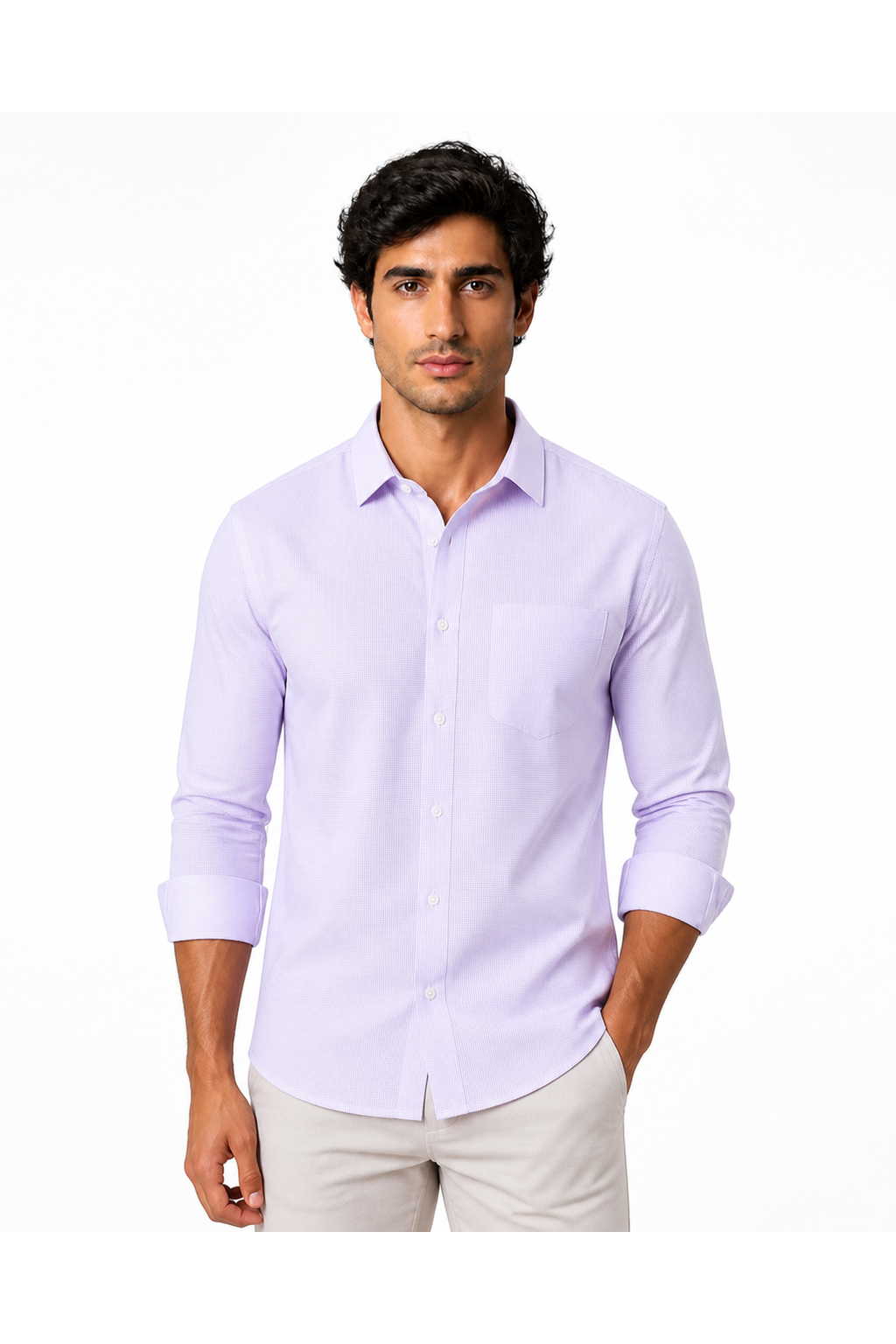 Stanley | Premium Cotton Button-Up Shirt - Light Purple Check - front - group 12