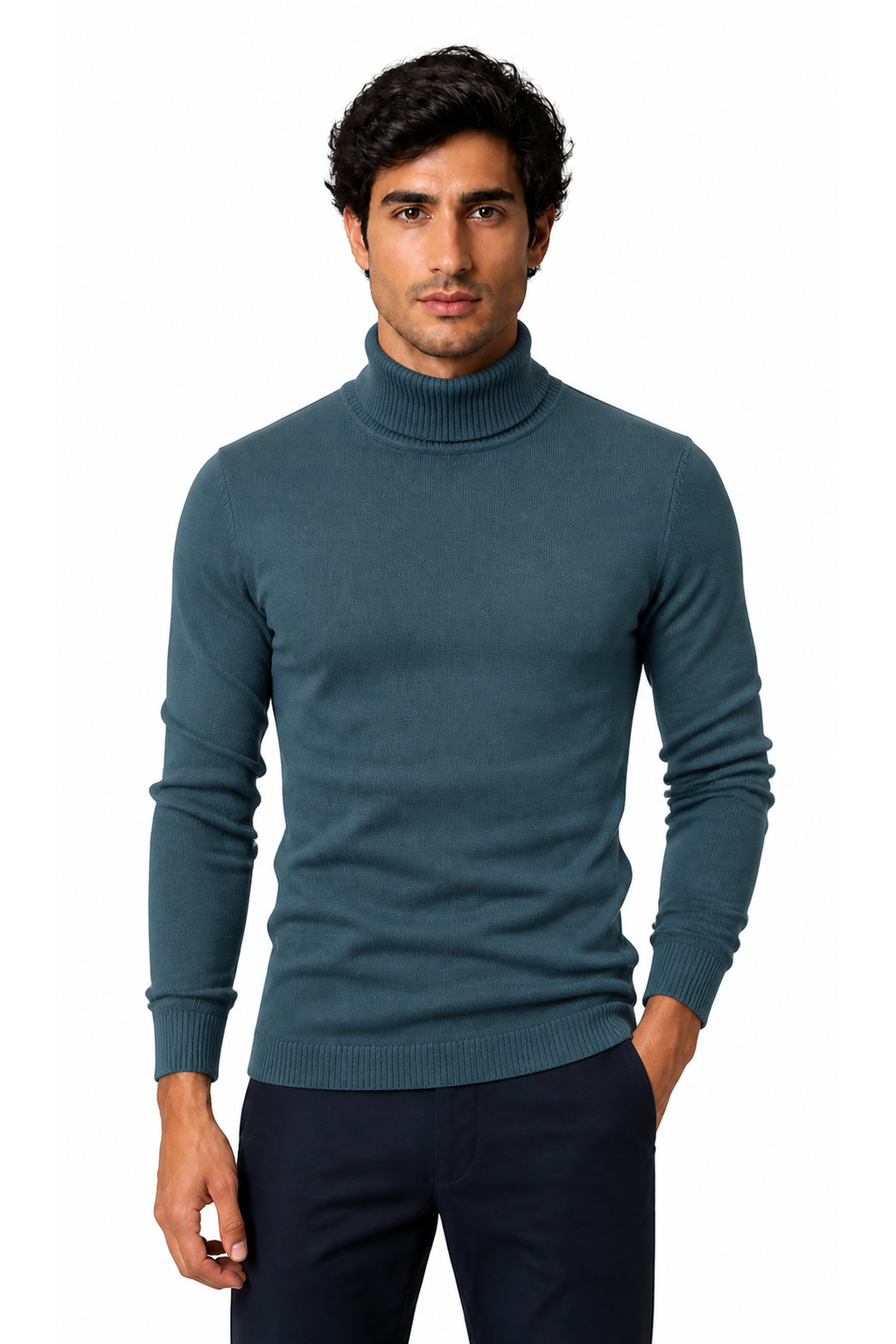 Caleb | Slim-Fit Turtleneck Sweater - Denim Blue - front - group 13