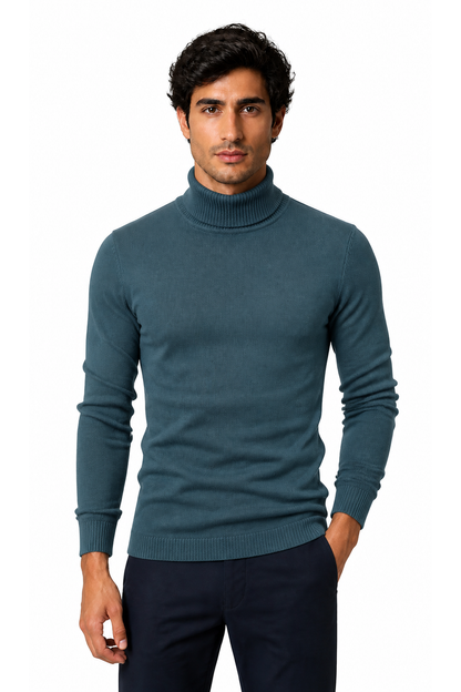 Caleb | Slim-Fit Turtleneck Sweater - Denim Blue - front - group 13
