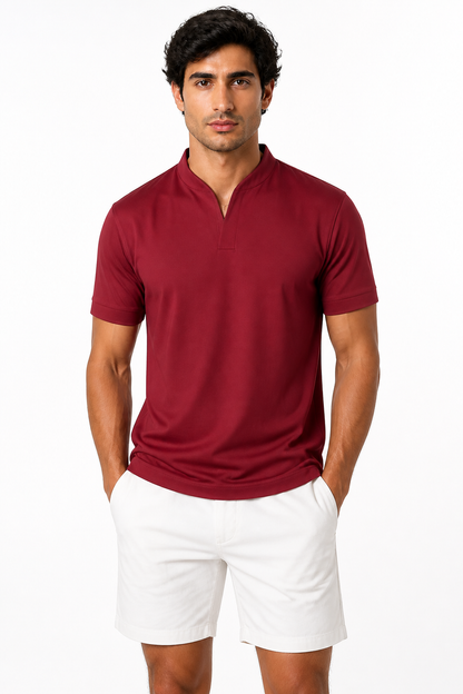 Men's T-Shirt Athletic Fit V-Neck Pocket, Wine Red, front view