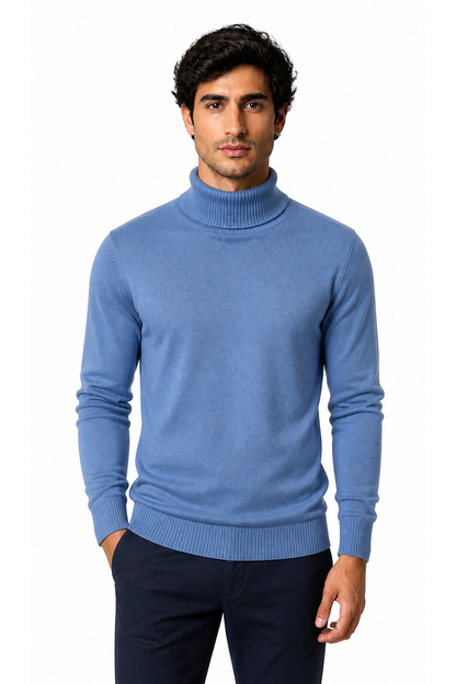 Caleb | Slim-Fit Turtleneck Sweater - Highneck Fog Blue - front - group 17