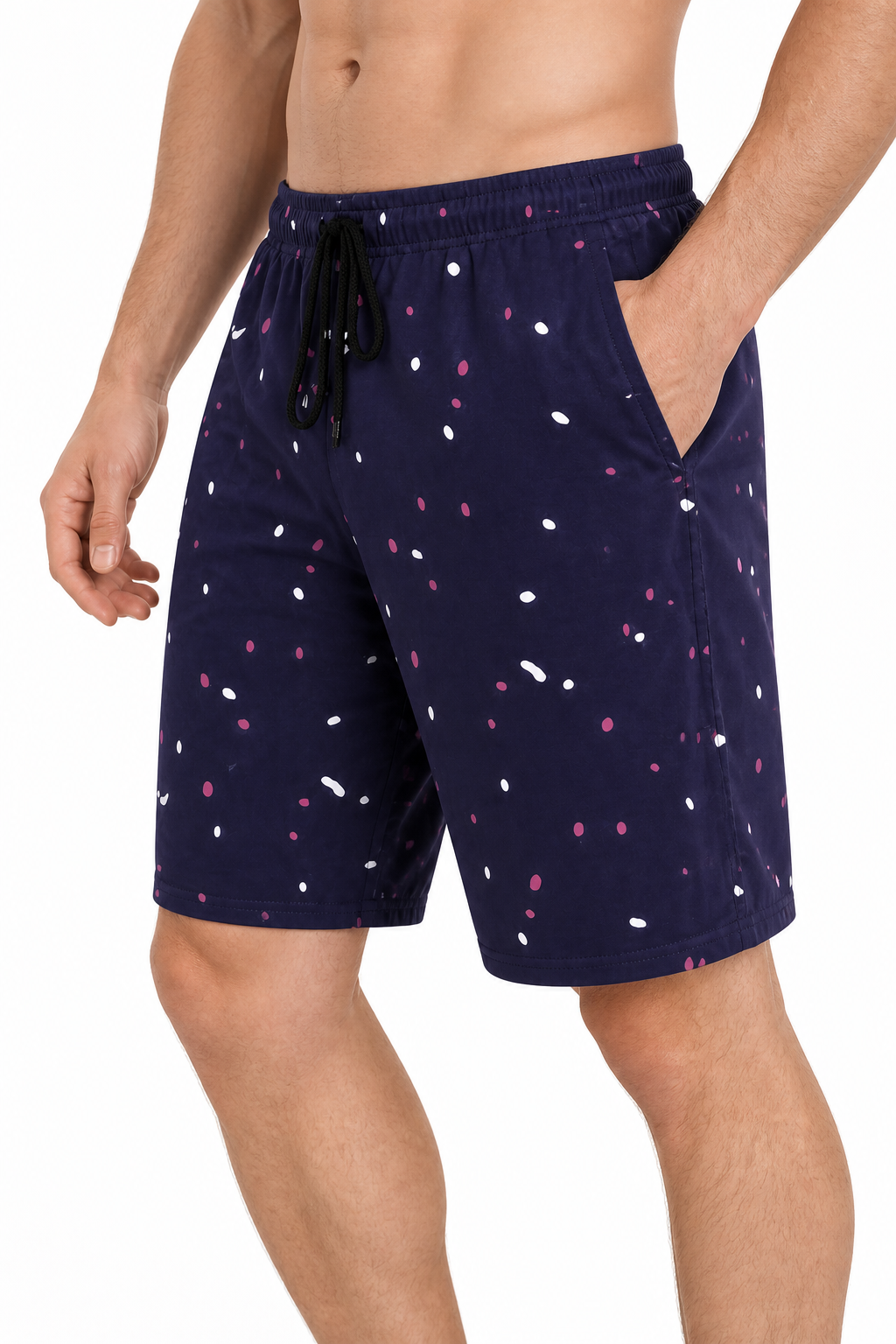 Men's Shorts Paint-Splatter Print Drawstring Waist, Dark Blue, side view