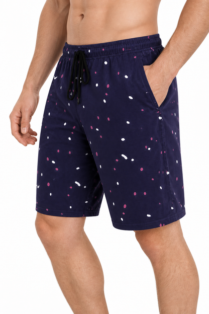 Men's Shorts Paint-Splatter Print Drawstring Waist, Dark Blue, side view