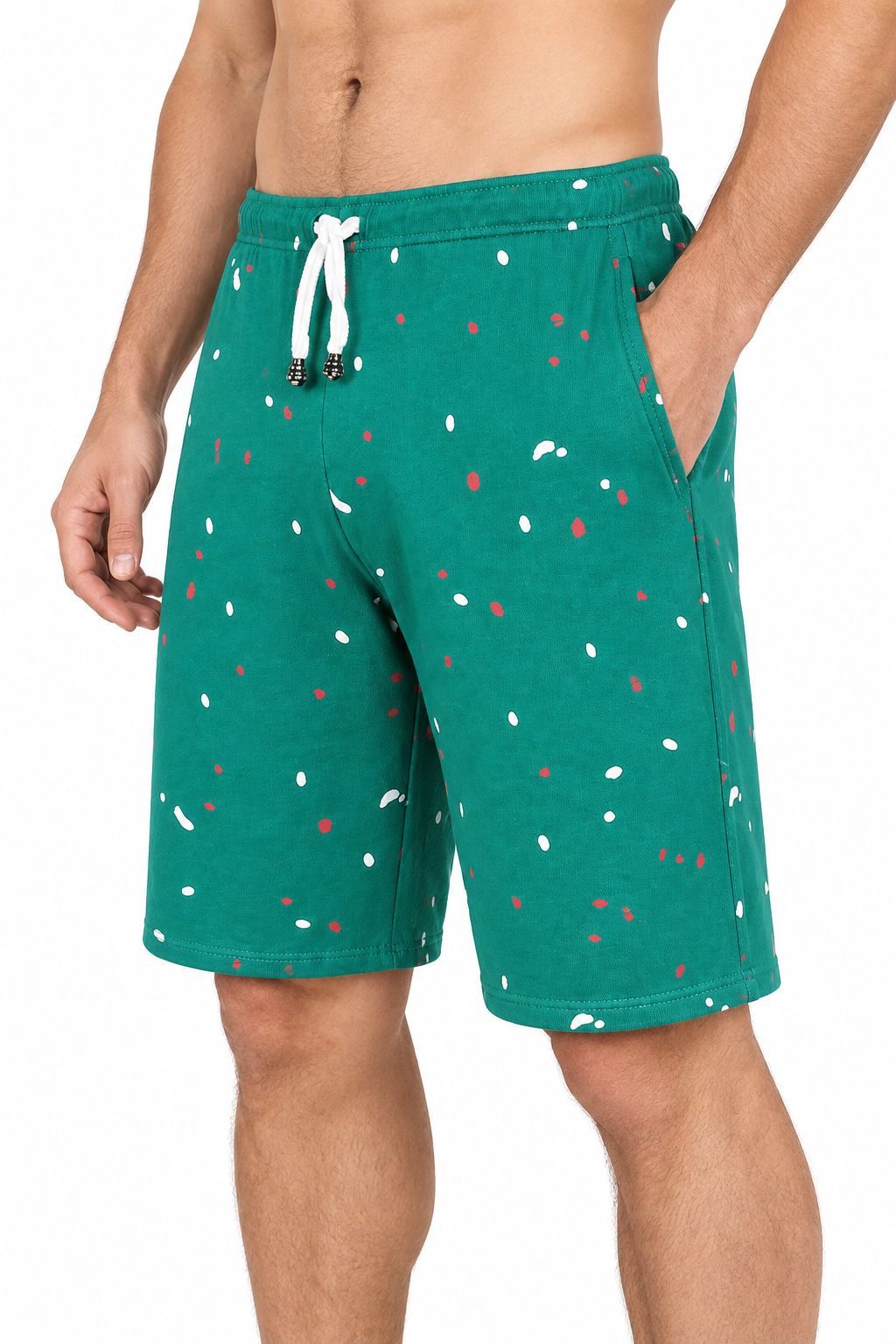 Men's Shorts Paint-Splatter Print Drawstring Waist, Green, side view