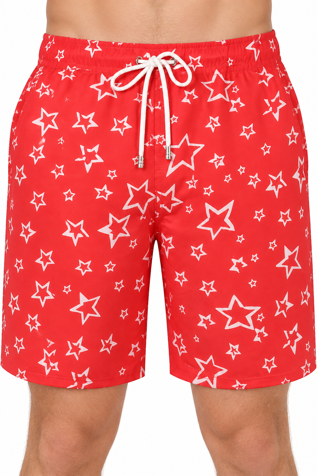 Men's Shorts Paint-Splatter Print Drawstring Waist, Red, fabric close-up