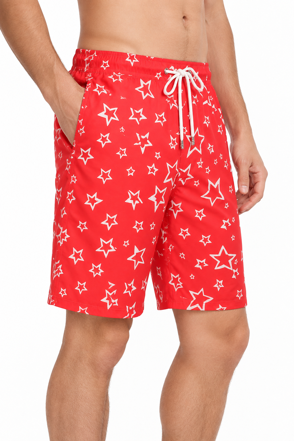 Men's Shorts Paint-Splatter Print Drawstring Waist, Red, side view