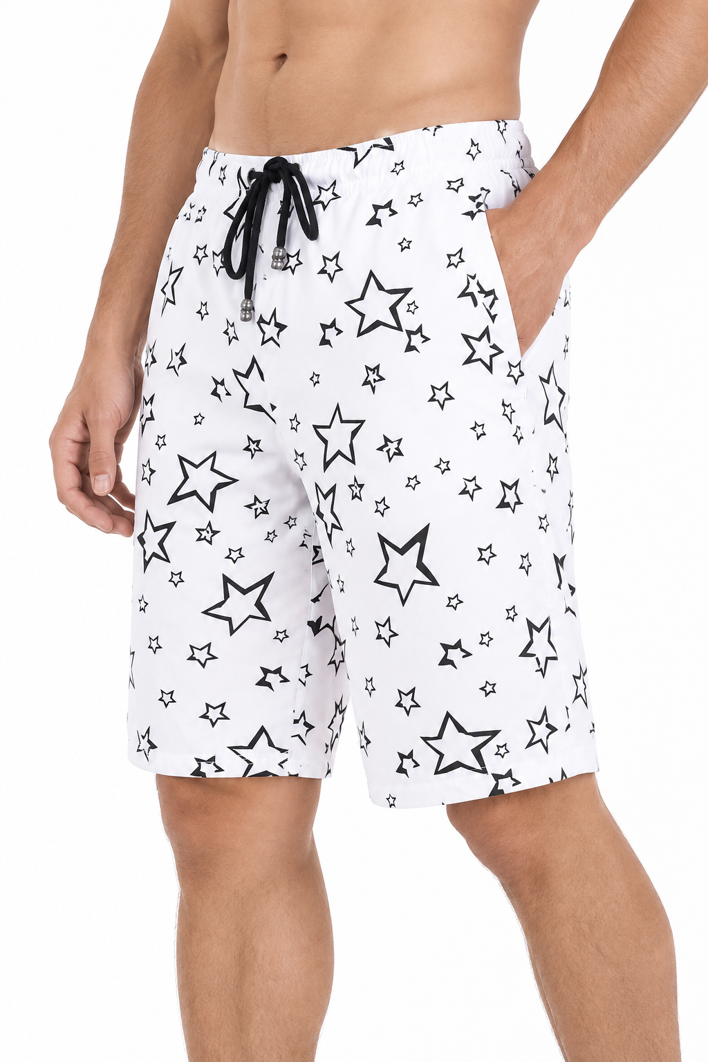 Men's Shorts Paint-Splatter Print Drawstring Waist, White, side view