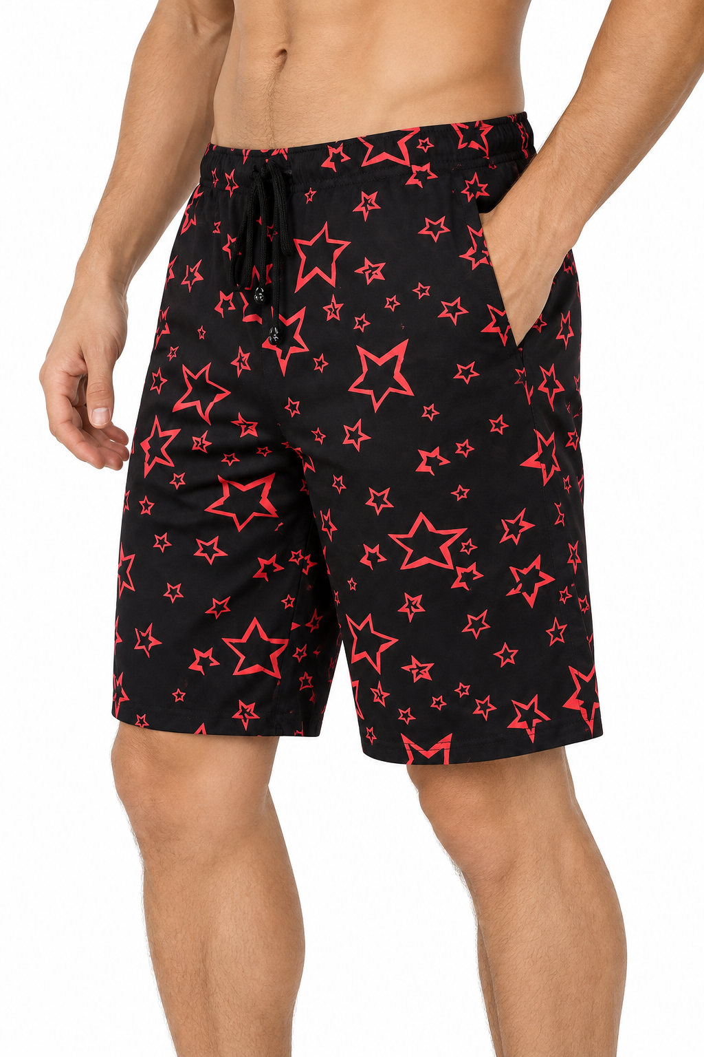 Men's Shorts Paint-Splatter Print Drawstring Waist, Black, side view