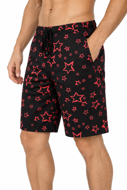 Men's Shorts Paint-Splatter Print Drawstring Waist, Black, side view