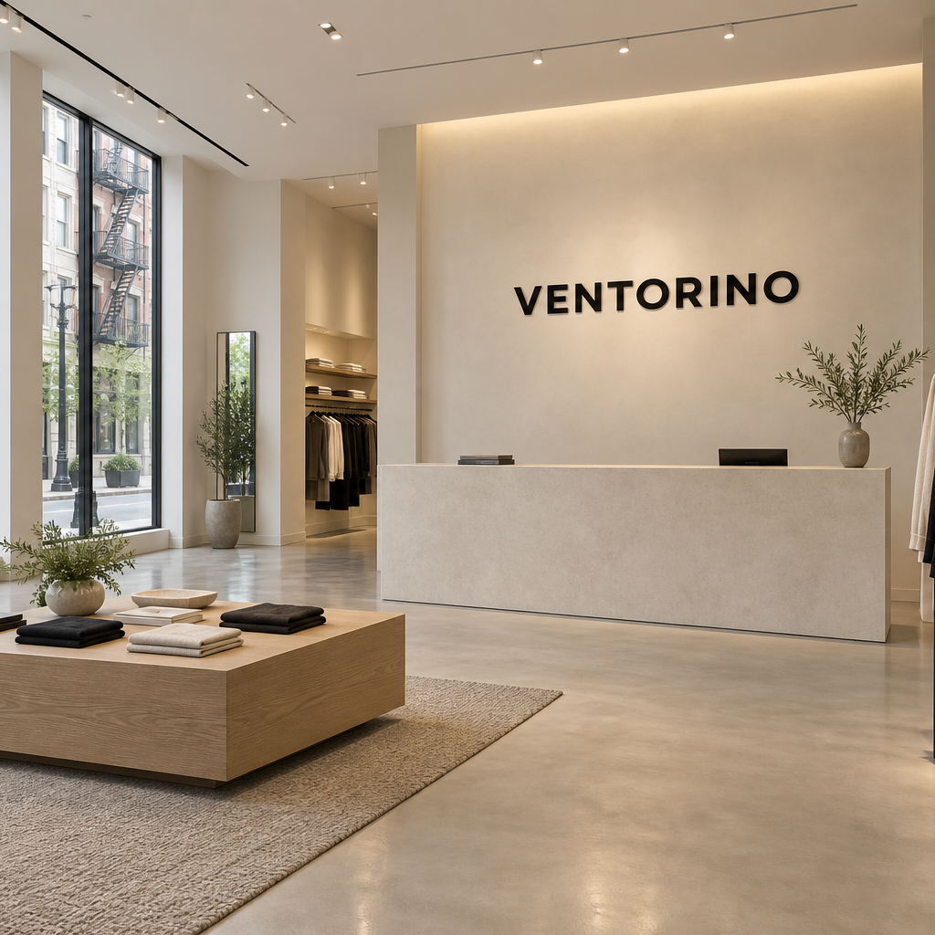 Warm contemporary Ventorino interior with natural wood and sculptural pendant lights