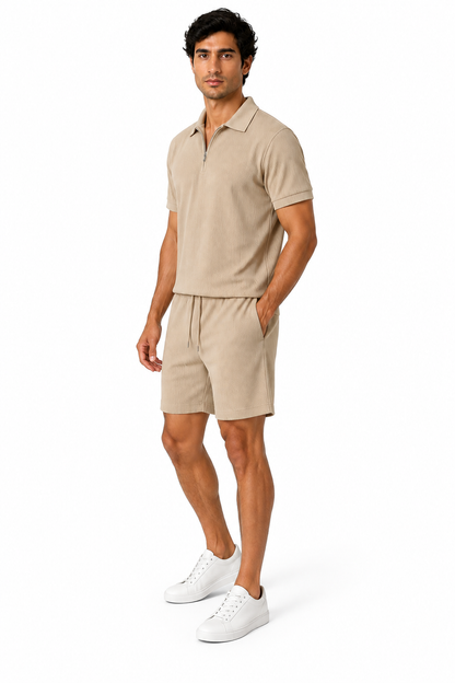 Men's Polo Shorts Set Lightweight Feel Coordinated Design, Camel, side view