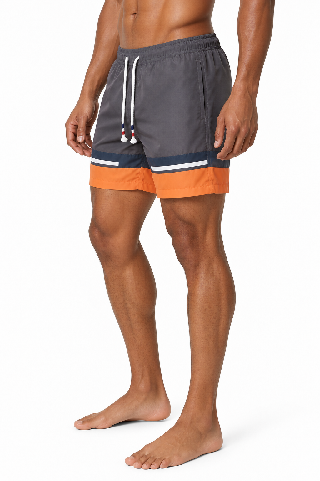 Men's Swim Shorts Colorblock Design Quick-Dry Fabric, Grey, side view