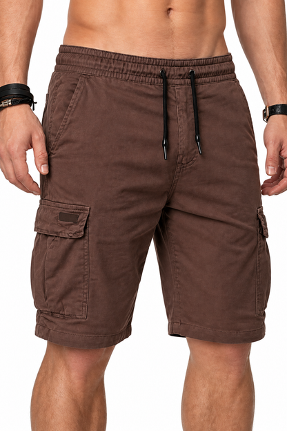 Men's Sports Shorts Cargo Pockets Relaxed Fit, Brown, fabric close-up