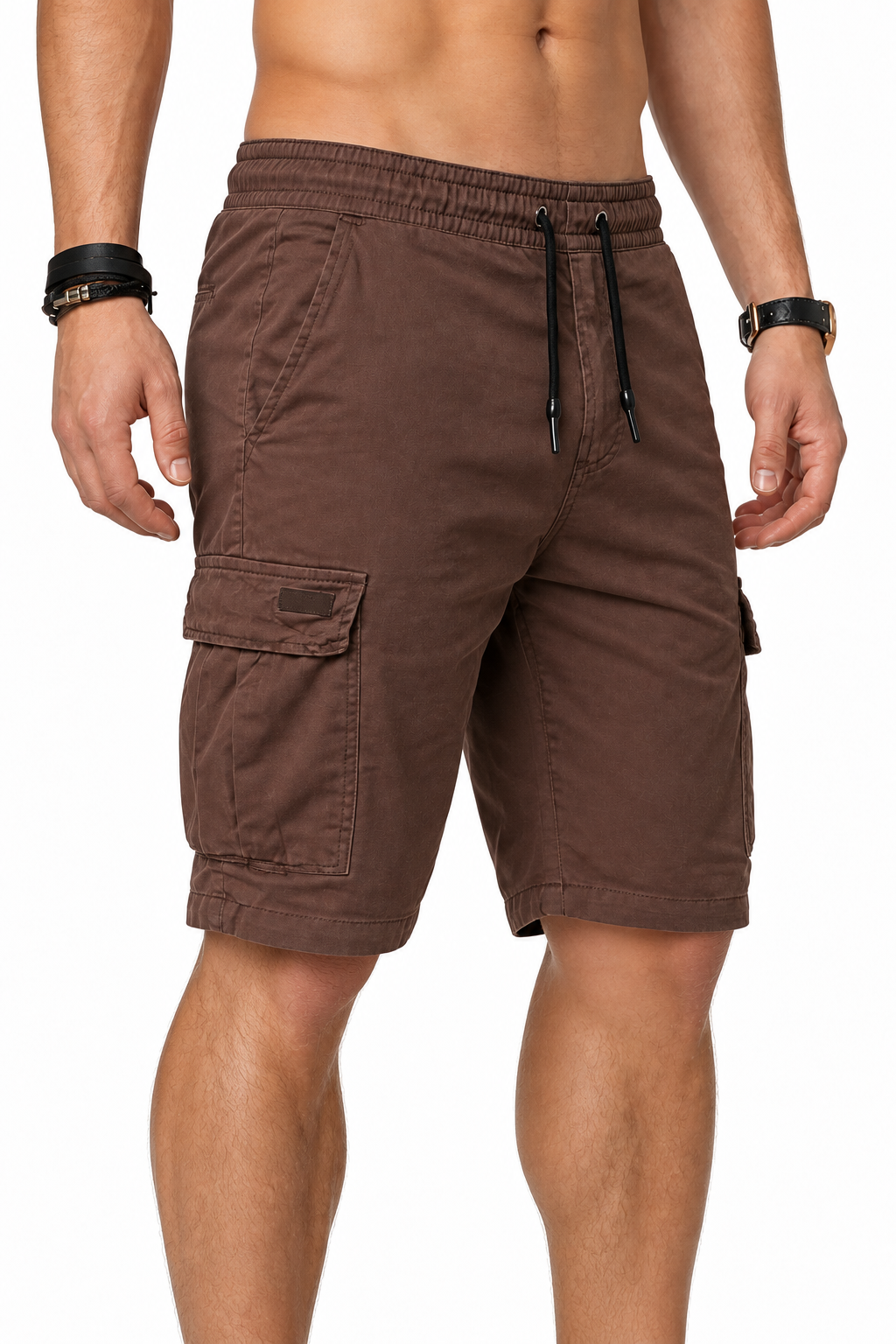 Men's Sports Shorts Cargo Pockets Relaxed Fit, Brown, side view