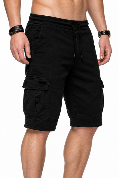 Men's Sports Shorts Cargo Pockets Relaxed Fit, Black, side view