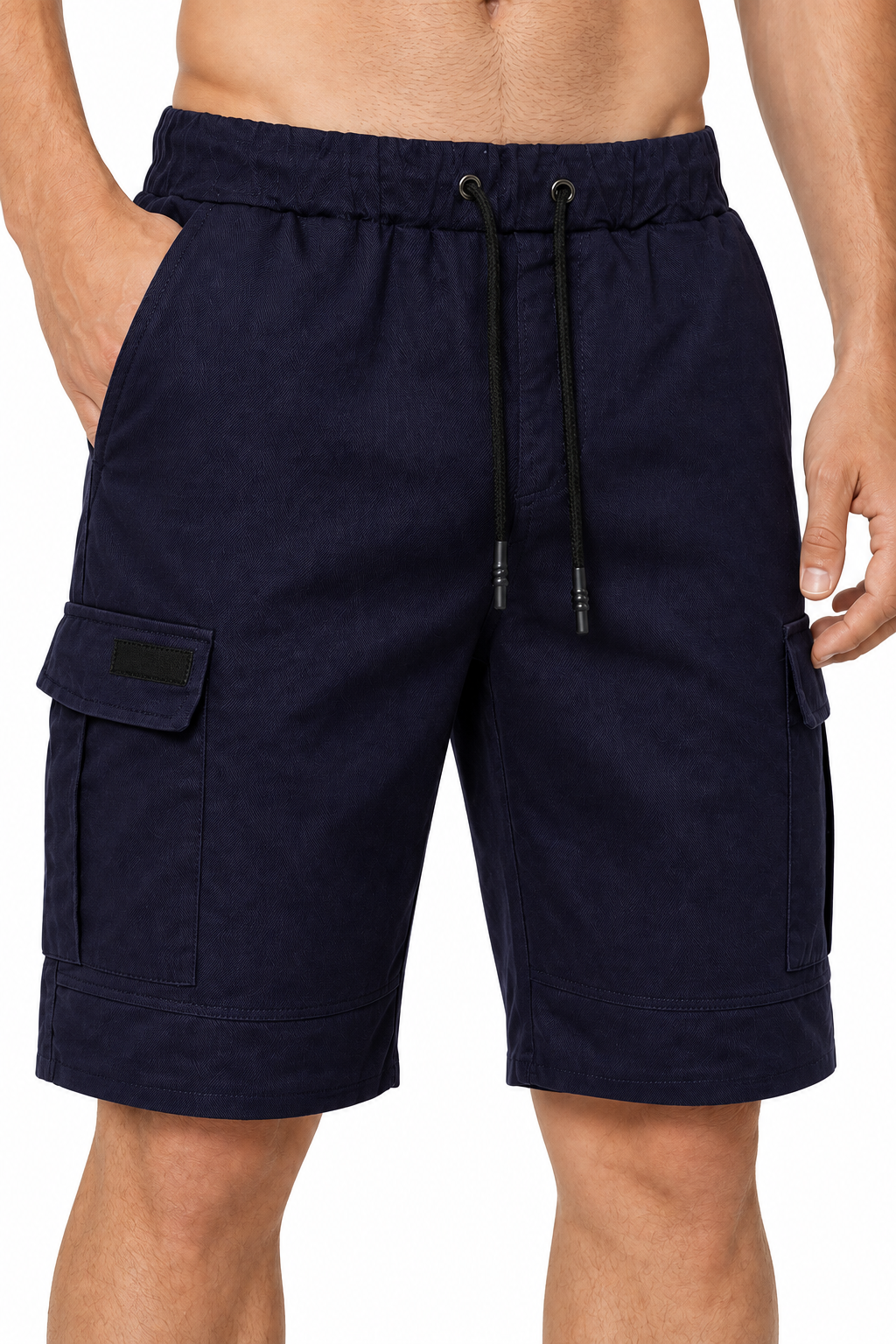 Men's Sports Shorts Cargo Pockets Relaxed Fit, Navy Blue, fabric close-up