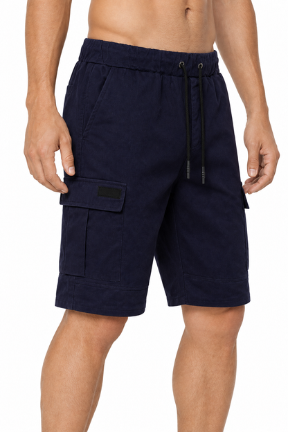 Men's Sports Shorts Cargo Pockets Relaxed Fit, Navy Blue, side view