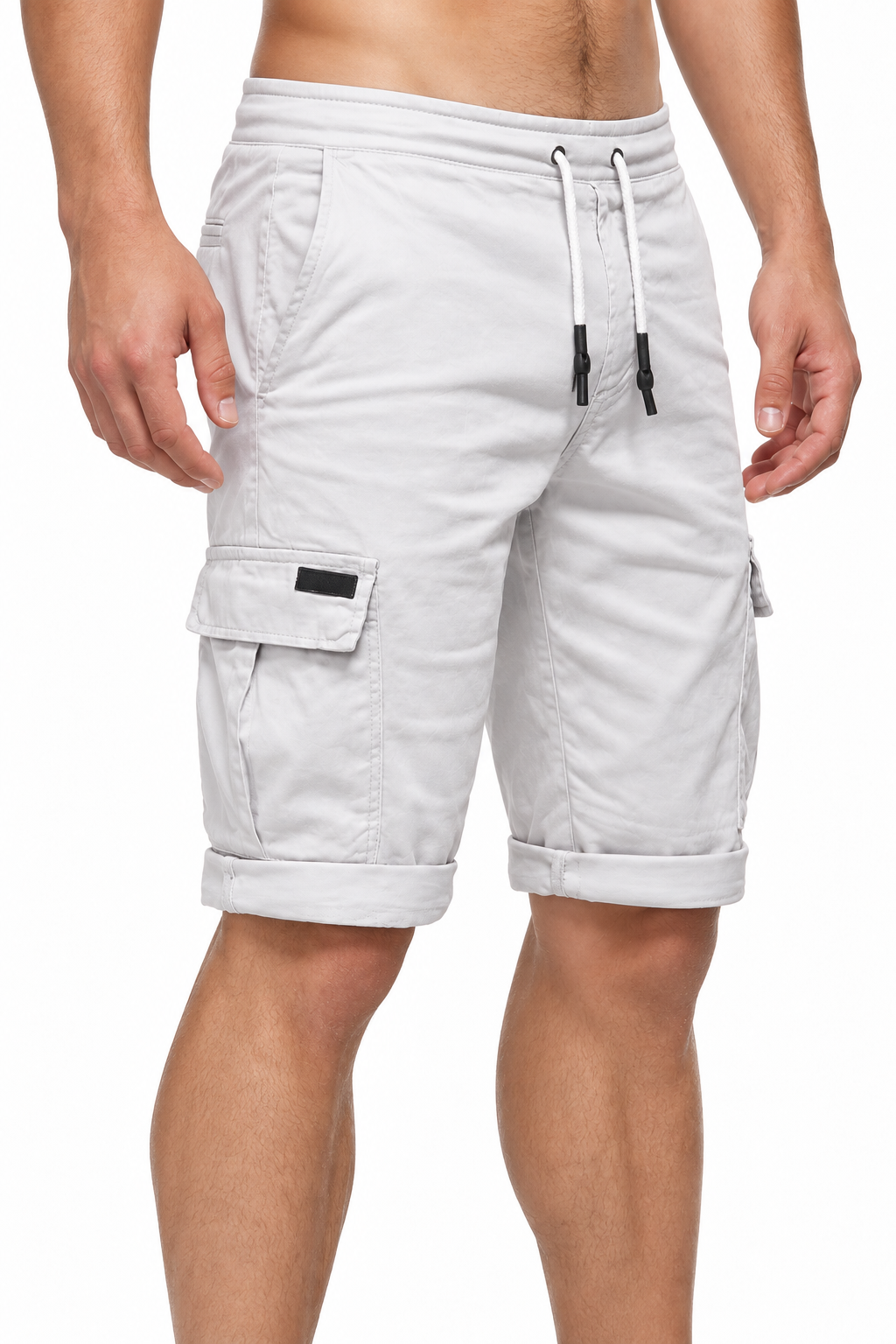 Men's Sports Shorts Cargo Pockets Relaxed Fit, White, side view