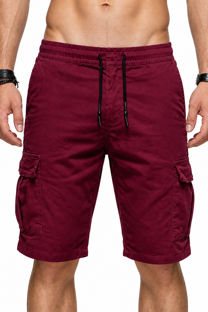 Men's Sports Shorts Cargo Pockets Relaxed Fit, Red, fabric close-up